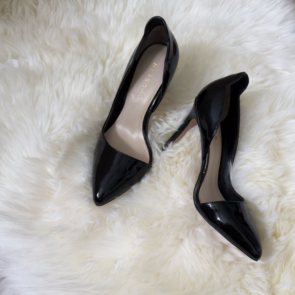 Classic Black Patent Stiletto Pumps with unique cut outs